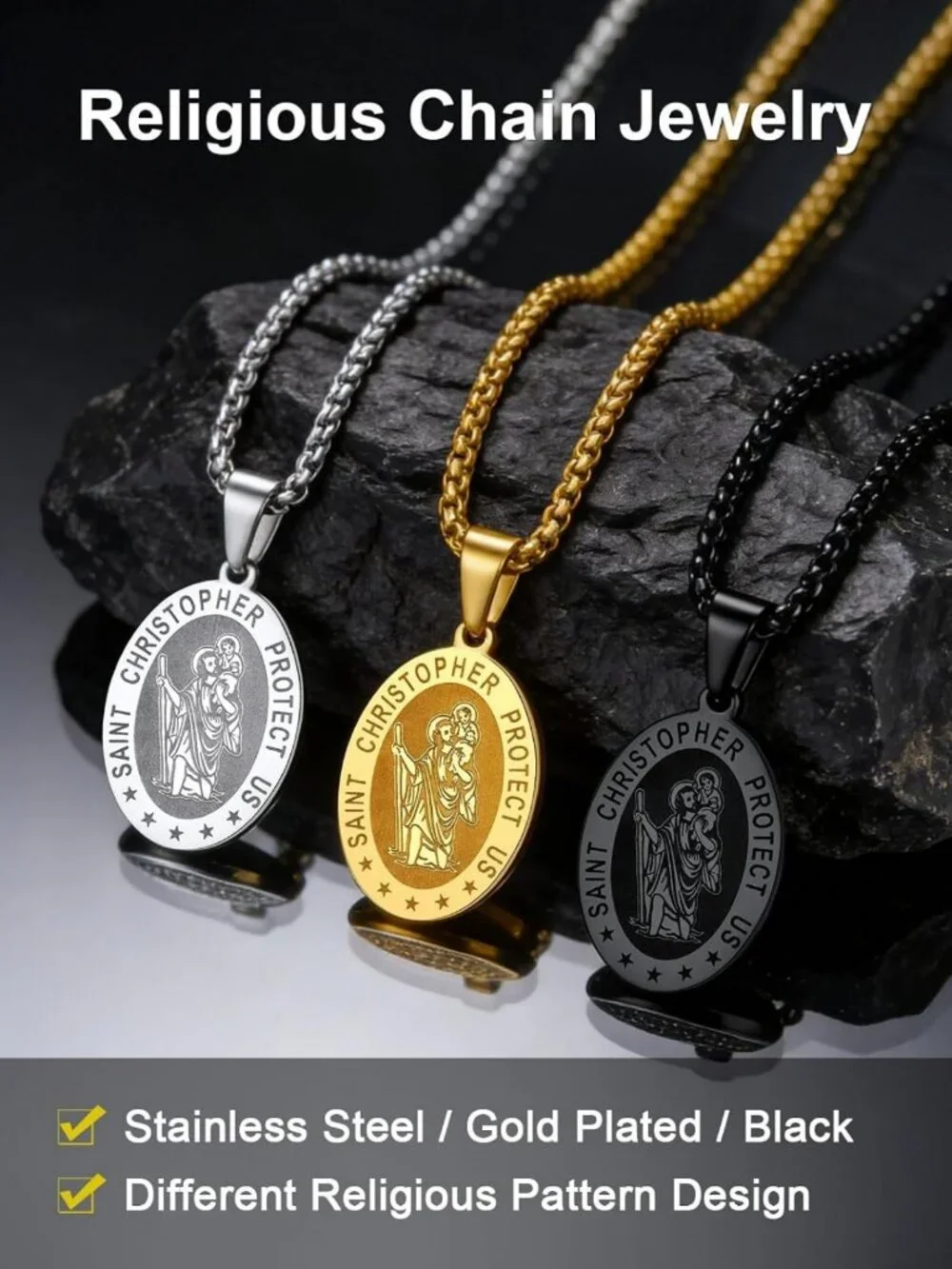 Men's Archangel Protection Pendant Necklace, Stainless Steel & Gold Plated